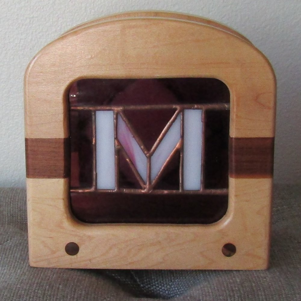 M Stain Glass Wood Napkin Holder